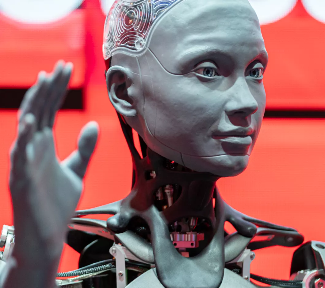 A robot with hand raised