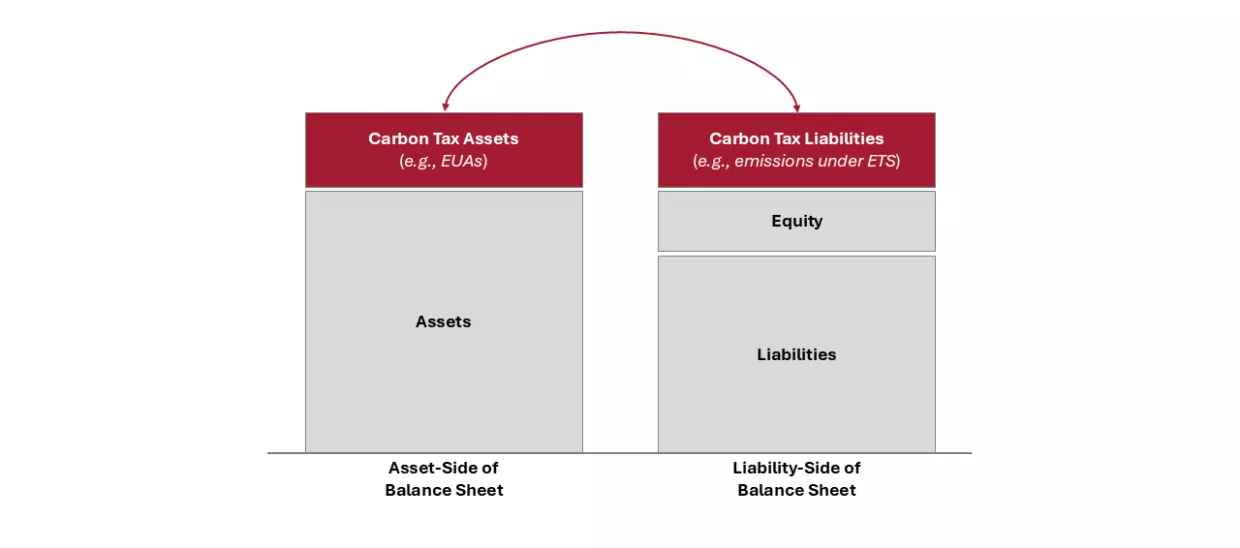 A hypothetical balance sheet, demonstrating how a carbon tax asset can match a carbon tax liability.