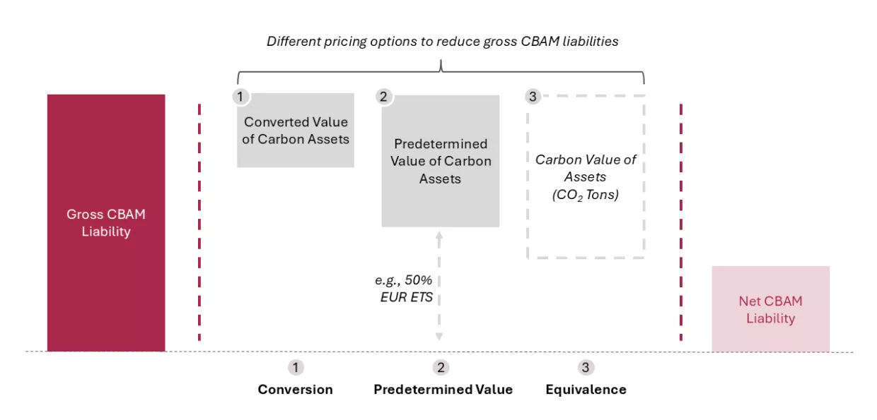 An illustration of different valuation methods for deducting carbon tax assets as ECPs.