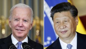 This combination image shows U.S. President Joe Biden in Washington, Nov. 6, 2021, and China's President Xi Jinping in Brasília, Brazil, Nov. 13, 2019.