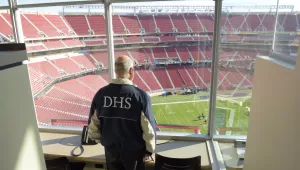 Jeh Johnson, then Secretary of DHS, inspects the security at Levi’s Stadium in Santa Clara, California, before Super Bowl 50.