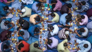 A communal charity iftar organised on a street by a local mosque in Dubai, UAE, July 22, 2016.