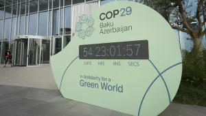 A countdown clock for the COP29 climate conference