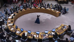 A general view shows a Security Council meeting at the United Nations headquarters, Friday, Jan. 17, 2025. 