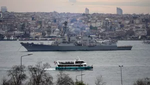 Arleigh Burke-class guided-missile destroyer, USS Nitze anchored in the Bosphorus Strait.