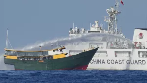Philippine resupply vessel Unaizah May 4 is hit by Chinese coast guard water canon blast causing injuries to multiple crew members in the disputed South China Sea Tuesday, March 5, 2024.