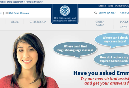 image of the Emma virtual assistant on the USCIS homepage