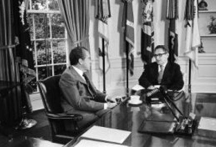 U.S. President Richard Nixon (left) and Henry Kissinger, National Security Adviser and Secretary of State, at the White House, October 1, 1973.