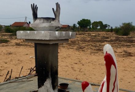 A memorial to the Tamil civilians killed by the Sri Lankan security forces in the final phase of the war against the LTTE. Mullivaikkal, July 14, 2017.