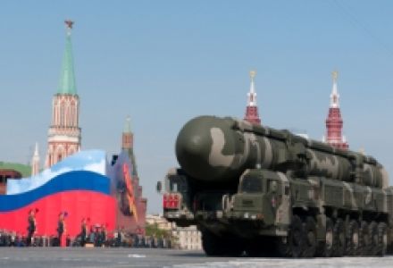 May 9, 2010: Mobile nuclear intercontinental ballistic missile (NATO name SS-27 Sickle B) in Red Square's Victory Parade, Moscow, Russia