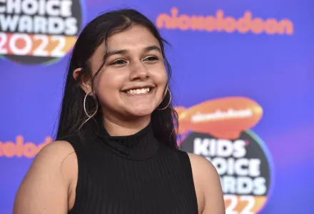 Photo of Gitanjali Rao arriving at the Kids Choice Awards on Saturday, April 9, 2022, at the Barker Hangar in Santa Monica, Calif.
