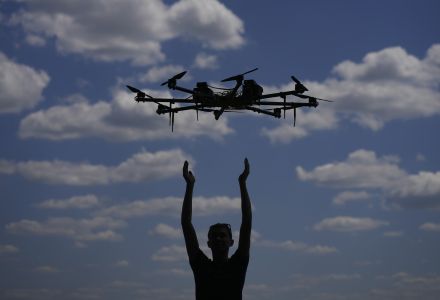 Oleg tests a drone on the outskirts of Kyiv, Ukraine.