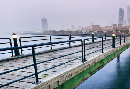 Souk Sharq pier in Kuwait during a sandstorm