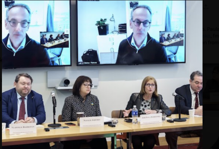 Panelists from left to right: Vladyslav Rashkovan, Natalie Jaresko, Paula Dobriansky, Daniel Runde, Matteo Patrone (On TV)