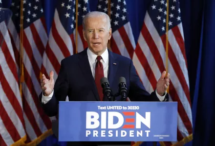 In this Tuesday, Jan. 7, 2020 file photograph, presumptive Democratic presidential nominee Joe Biden gestures during a foreign policy statement in New York. 