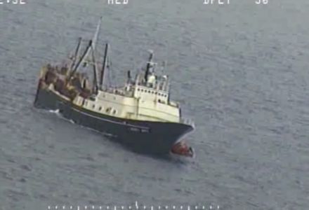 A sinking fishing boat in the Bering Sea.