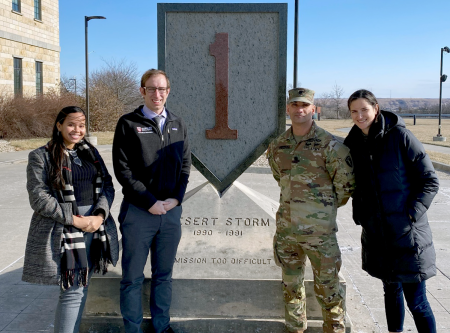 From Left to Right: Erica Camacho and Dr. John Torous from Harvard Medical School, LTC Eddie Figueroa from the Harvard Belfer Center, Dr. Hannah Ziobrowski form the Harvard Department of Psychology visit 1st Infantry Division HQ, Fort Riley, Kansas